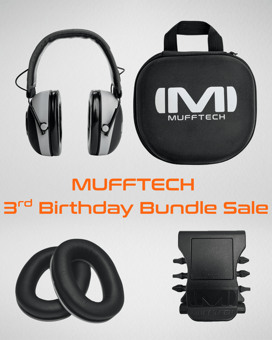 3rd Birthday Sale Bundle - Double OG Mufftech Bluetooth Earmuffs with Carry Case, Soft Ear Cushions and a Muff Clip - Mufftech