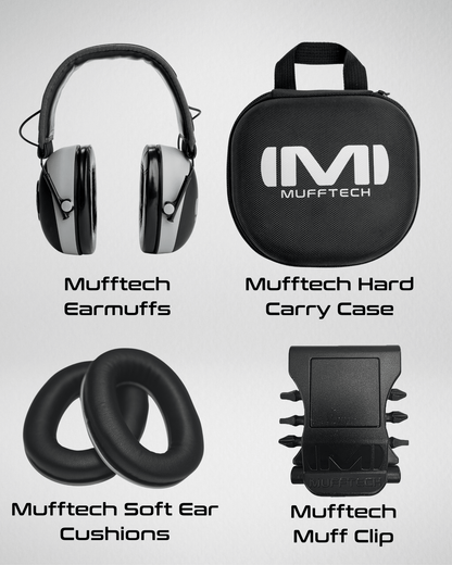 3rd Birthday Sale Bundle - Double OG Mufftech Bluetooth Earmuffs with Carry Case, Soft Ear Cushions and a Muff Clip - Mufftech