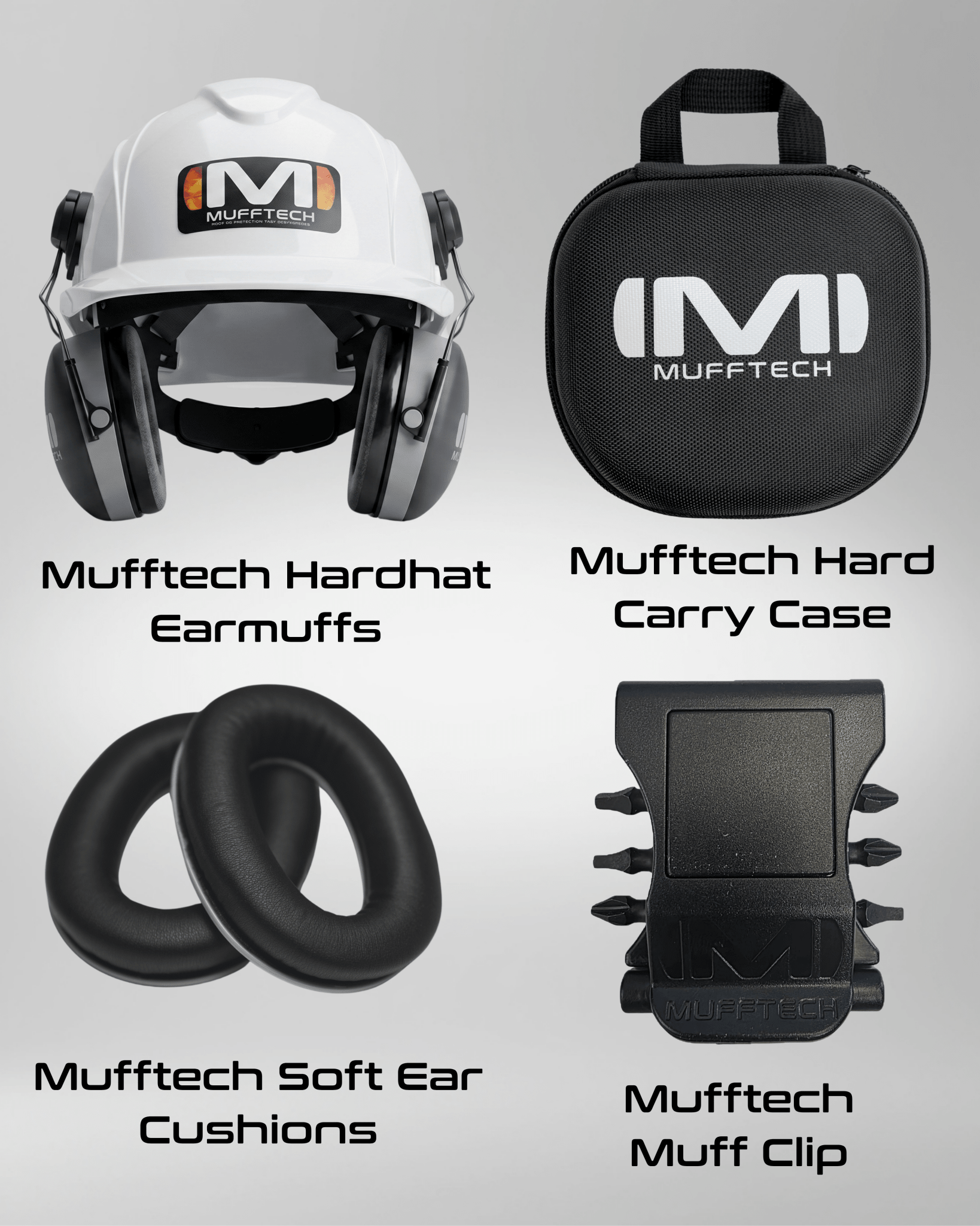 3rd Birthday Sale Bundle - Hard Hat Double OG Mufftech Bluetooth Earmuffs with Carry Case, Soft Ear Cushions and a Muff Clip - Mufftech