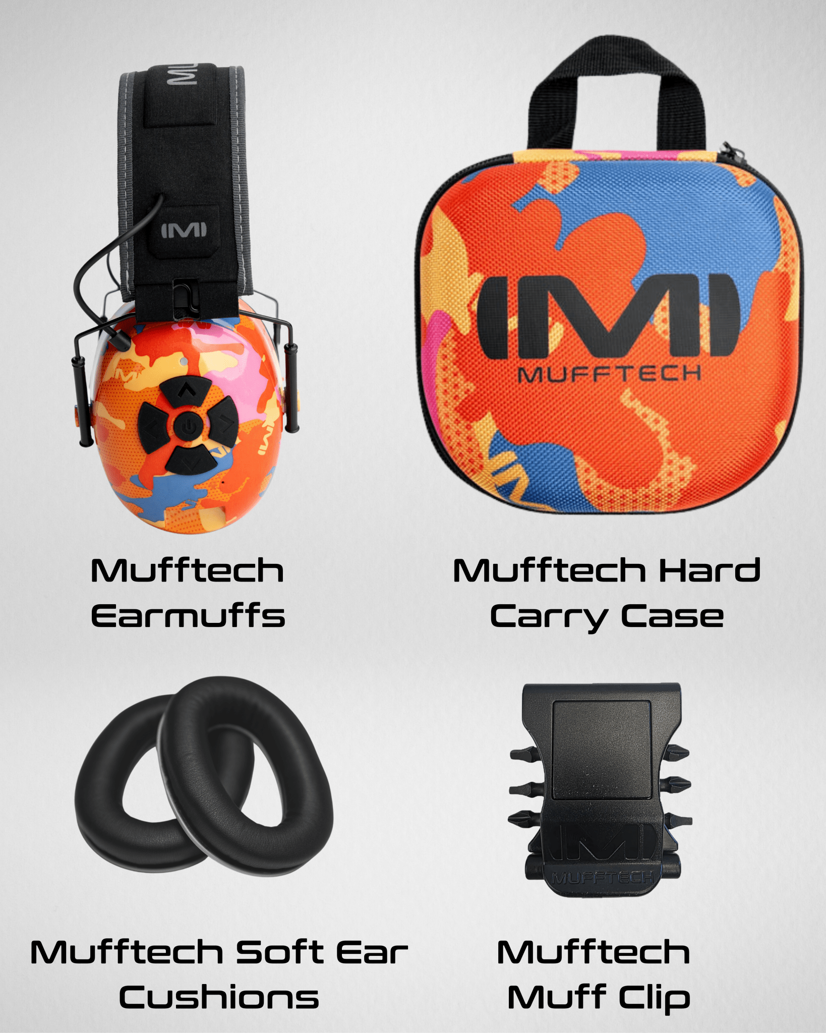 3rd Birthday Sale Bundle - Orange Roughy Mufftech Bluetooth Earmuffs with Carry Case, Soft Ear Cushions and a Muff Clip - Mufftech